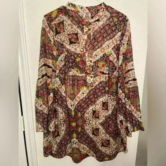 Ivy Jane Long Sleeve Bohemian Abstract Floral Patchwork Tunic Womens Size Medium - Picture 1 of 8